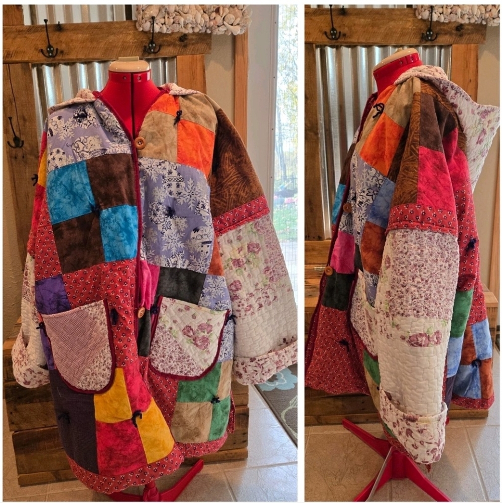 Upcycled Quilt Blanket Coat Sz 2X-3X Handmade Dont Throw It Out - Picture 3 of 7